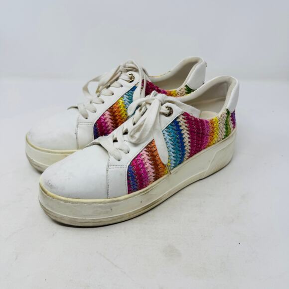 Dune London Rainbow Woven Platform Sneakers White Leather Size 39 - Picture 1 of 12